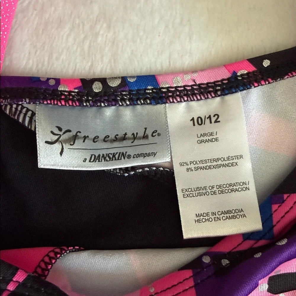 {Danskin} Freestyle | Asymmetrical Strap Geo Gymnastics Dance Leotard (L 10/12)